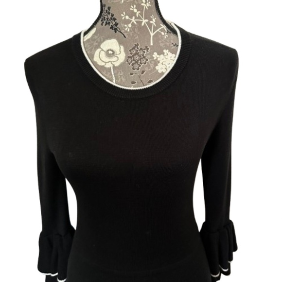 Vince Camuto Women S Black & White Sleeved Ruffled Fit & Flare Midi Knit Dress - Picture 3 of 13